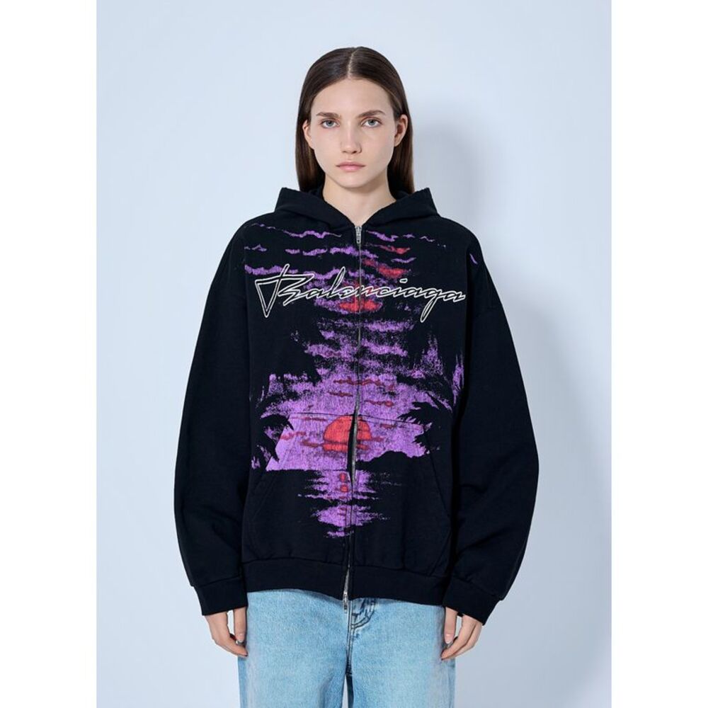 Balenciaga Women Printed Zip Hoodie